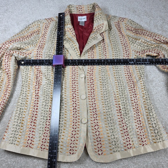 Chicos Blazer Womens Size 1‎ Ivory Silk Embroidered Long Sleeve Notch Collar - Picture 9 of 11